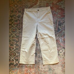 Wide leg, cropped chinos in khaki.